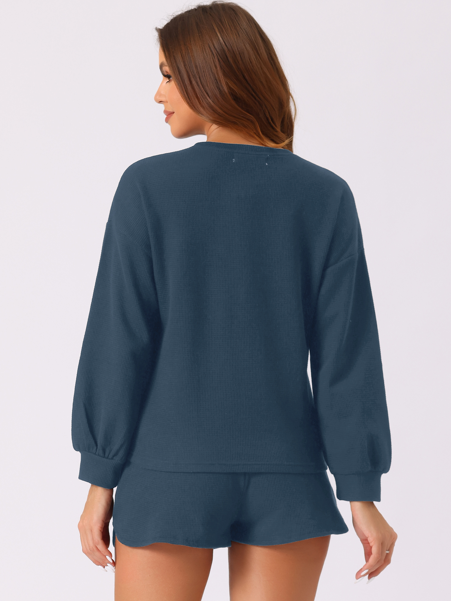 DARING DIVA Women's Waffle Knit Lounge Set Long Sleeve Sweatshirt XL Blue