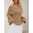 thumbnail image 4 of The Shoulder Sweater for Women Fall Winter Oversized Pullover Lantern Long Sleeve Soft Knit Sweater Top Khaki S, 4 of 5