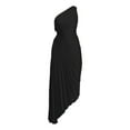 thumbnail image 3 of Women's One-Shoulder Off Ruffle Hollow Out Satin Evening Gown, Solid Color Pleated Waist, Party Wedding, XS-XL, 3 of 3