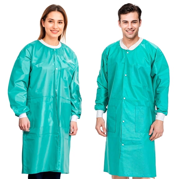 Disposable Lab Coats SMS 45 GSM Teal Unisex with Knit Cuffs and Collar 50 count XX-Large
