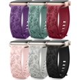 thumbnail image 1 of 6 Piezas Correas Grabado Floral Compatible con Correa Apple Watch 40mm 41mm 38mm 42mm 44mm 45mm 46mm 49mm Mujer, Silicona Suave Flores Pulsera para iWatch Ultra SE Series 11 10 9 8 7 6 5 4 3 2 1, 1 of 13