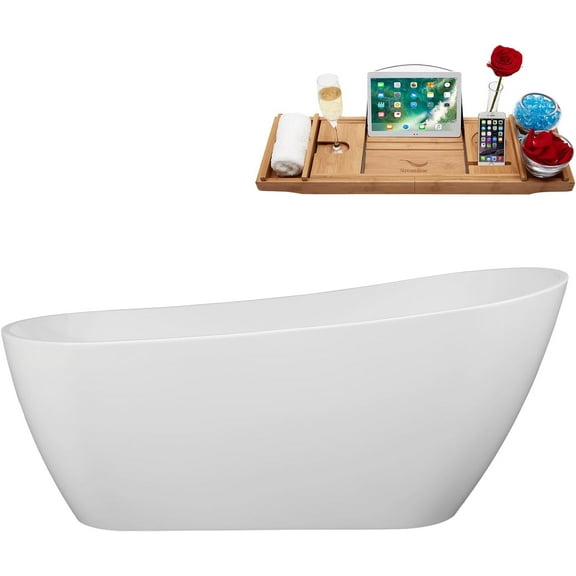 67" Streamline B-316-90-BBR Soaking Freestanding Tub and Tray With Internal Drain in Brushed Brass