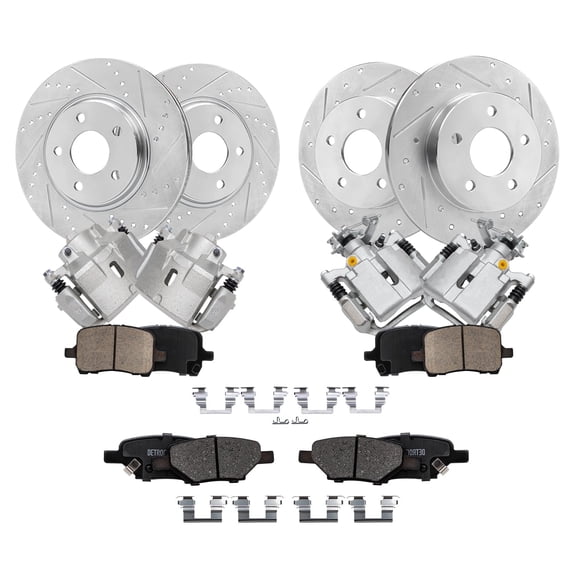Detroit Axle - Brake Kit for Chevrolet Malibu Saturn Aura Pontiac G6, Drilled Slotted Brake Rotors Ceramic Brake Pads Brake Calipers Replacement: 11.65'' inch Front & 10.63'' inch Rear