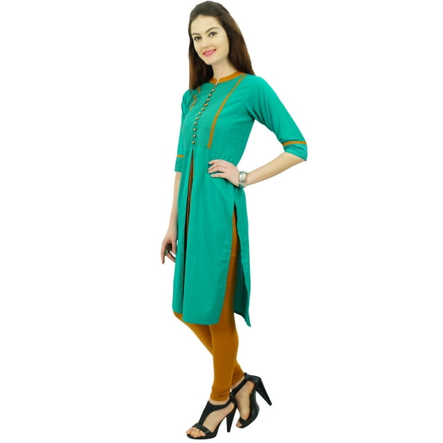 Phagun Women Solid Pattern Mandarin Collar Straight Kurti Indian Designer Ethnic Dress