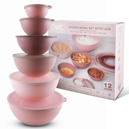 Cook with Color 12-Piece Mixing Bowl Set with Non-Slip Silicone Base and Transparent Lids, Pink