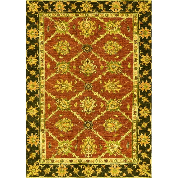 Ahgly Company Machine Washable Indoor Rectangle Abstract Yellow Modern Area Rugs, 7' x 9'