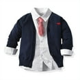 thumbnail image 2 of KYAIGUO Ensemble de Cardigan de Printemps pour Bébé et Tout-Petit, Chandail Chemise pour Garçons, Ensemble de Costume de Gentleman Uni, Chandail Tricoté + Chemise Formelle Blanche pour 1 à 6 Ans, 2 of 9