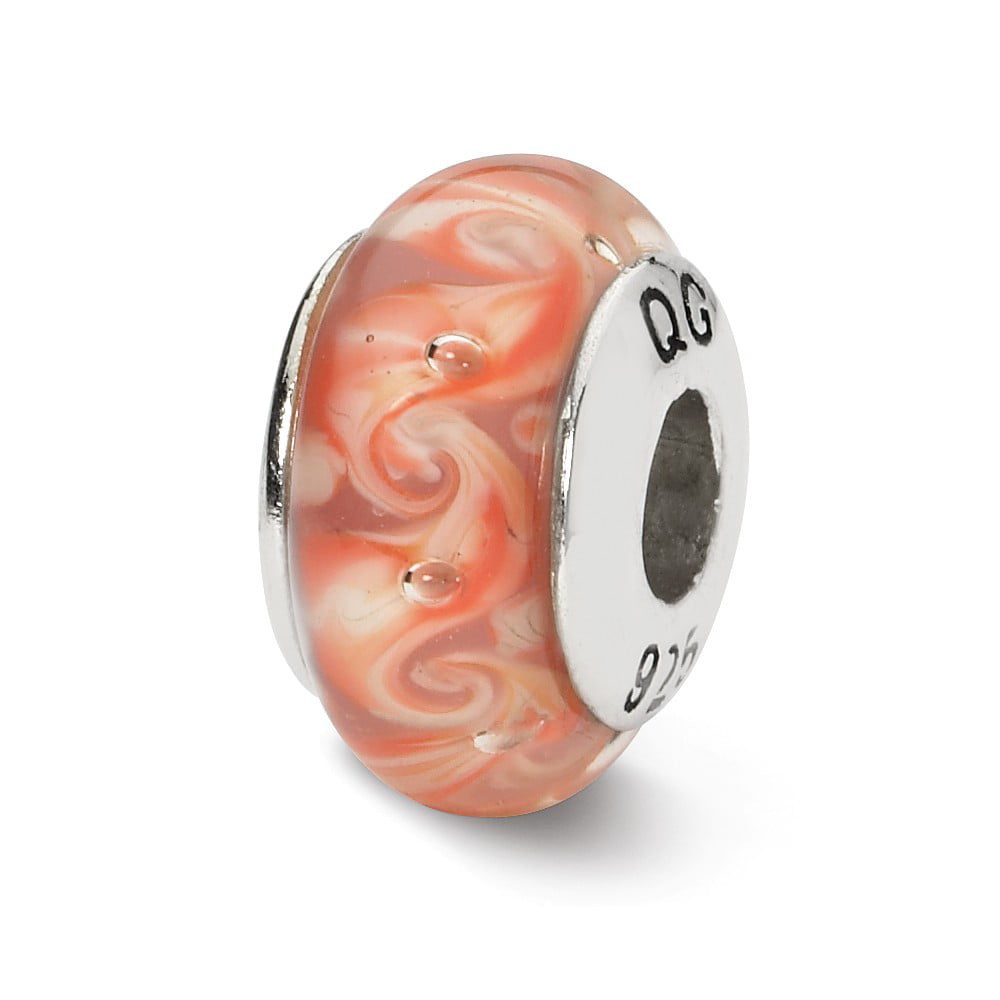Sterling Silver Rhodium Plated Pink White Swirl Crystal Bead Charm