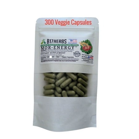 Mor-Energy Hand Blended Vegetarian Capsules w/ Moringa, Matcha Green Tea, Ginseng, 500mg, 300 Capsules