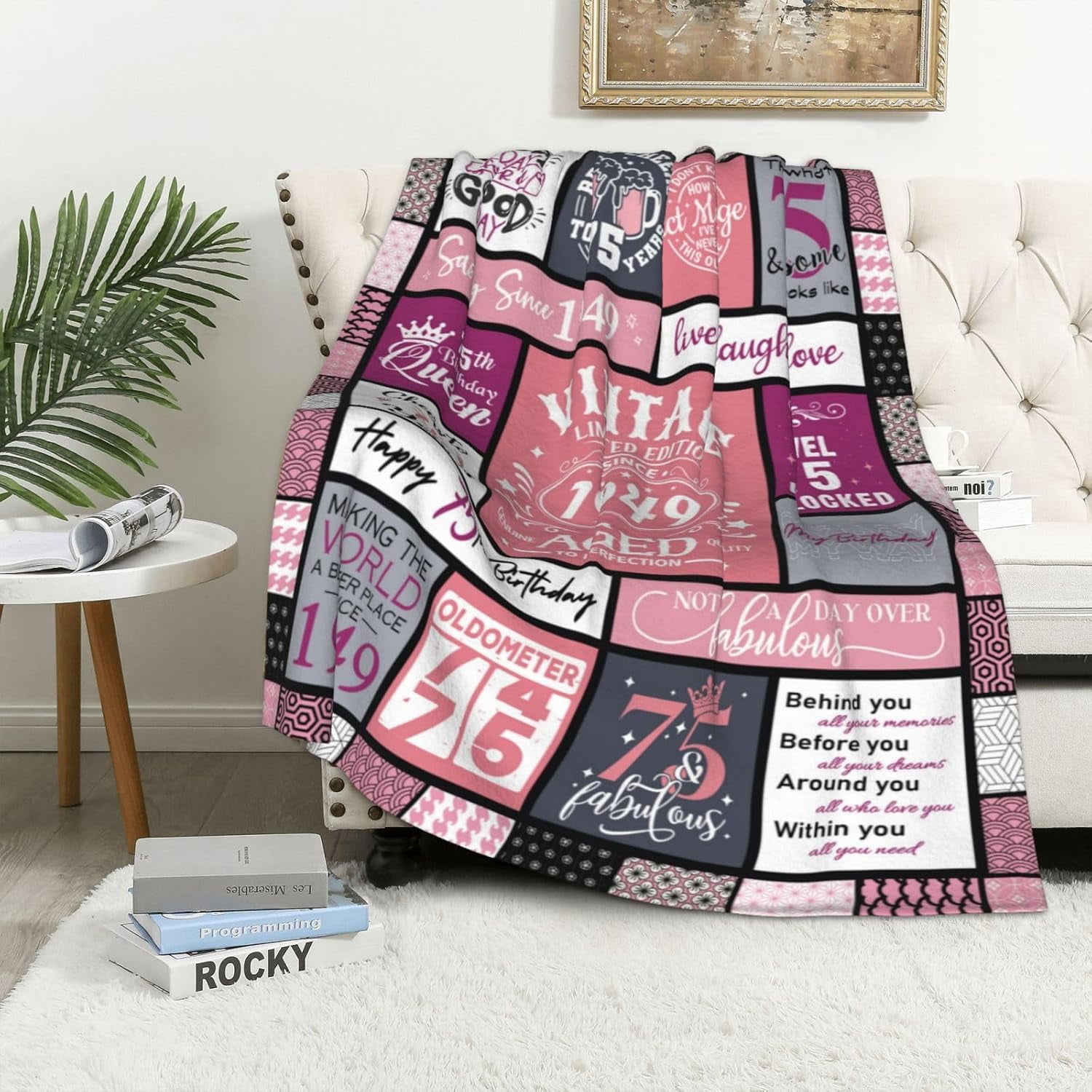 75th Birthday Gifts for Women Blanket 60"x 50", 75 Year Old Birthday Gifts for Women, 1949 Birthday Gifts for Women, Gifts for 75 Year Old Woman, 75th Birthday Gift Ideas for Mom/Female