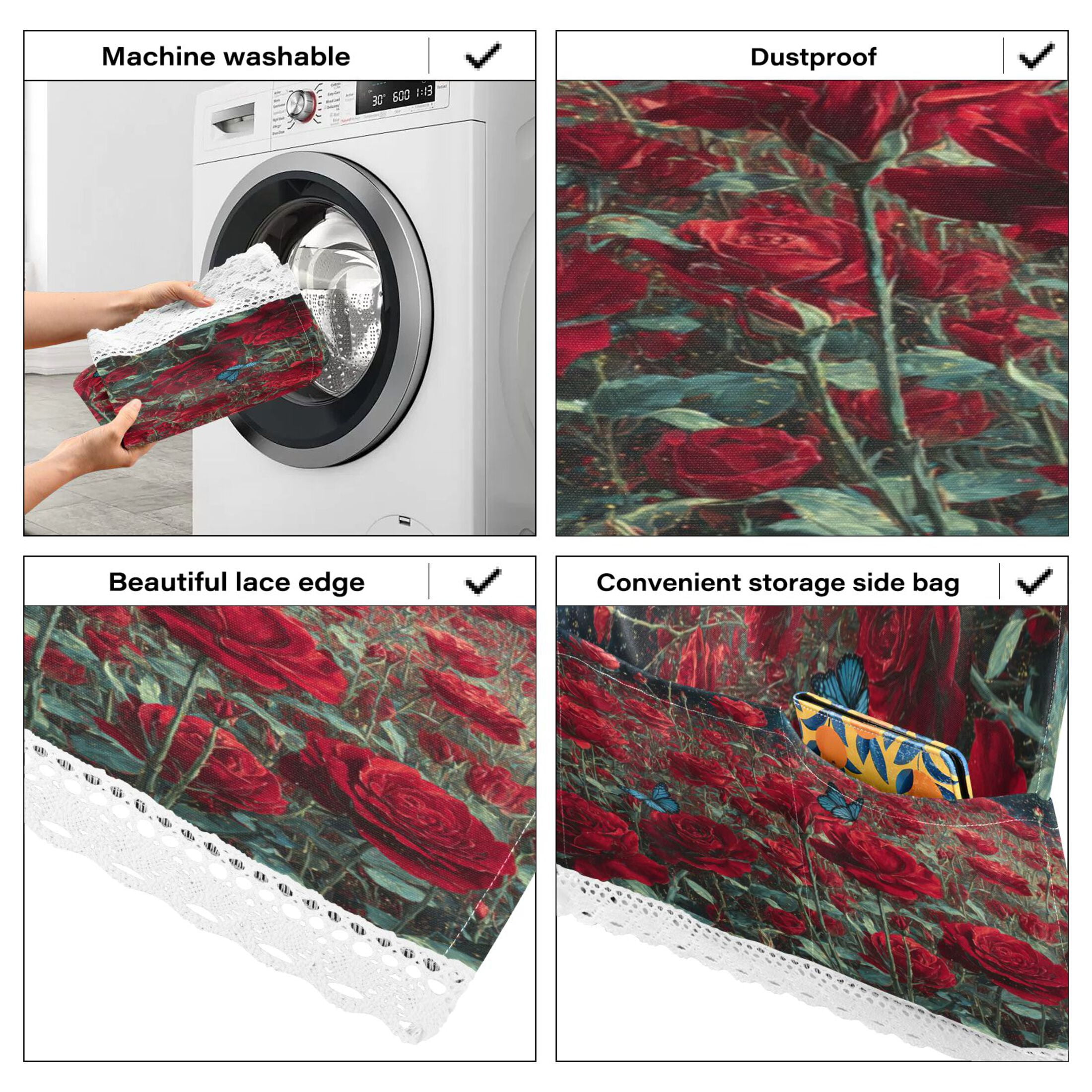 DEIARA Red Roses Washing Machine Cloth Dryer Refrigerator Top Cover Protective Non-Slip Mat For Kitchen Laundry