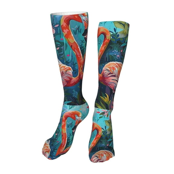 Rateoe Romantic Flamingo Pair print Women's Men's Novelty 20in Crew Socks Cotton Socks Knee High Socks for Walking,Running,Nurses,Pregnancy-One Size