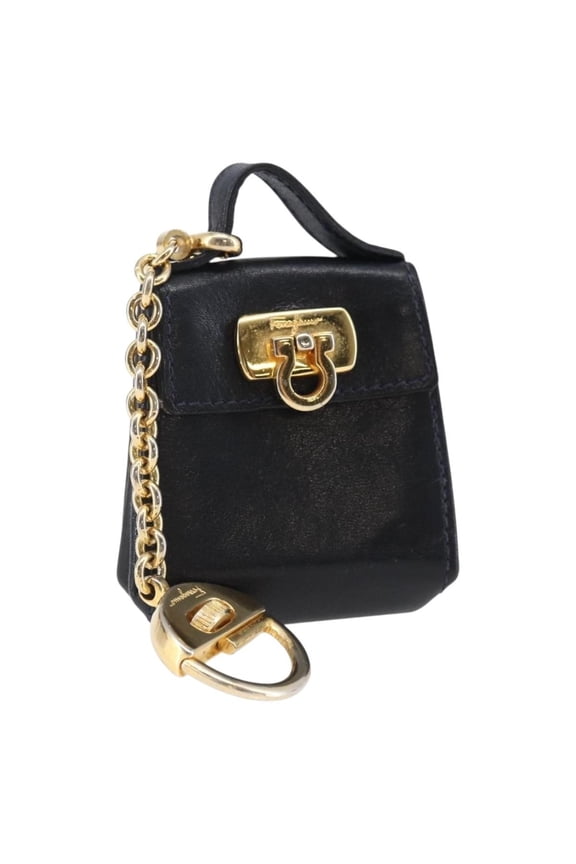 Pre-Owned Salvatore Ferragamo Gancini Charm Convertible Shoulder Bag Leather Navy Leather Bag