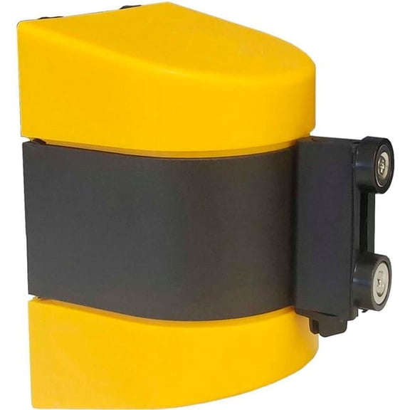30 ft. Global Industrial Magnetic Retractable Belt Barrier, Yellow Belt - Black