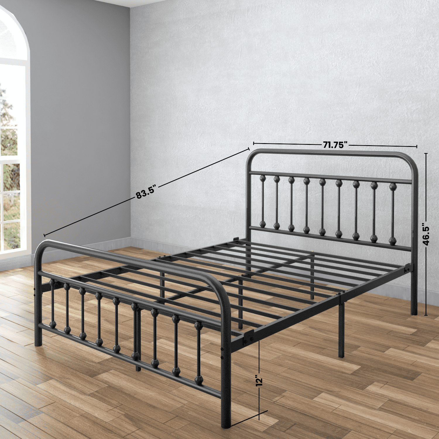 Golden Gate Beds Victorian Vintage Style Metal Bed Frame with Wrought Iron Headboard and Footboard, Classic Platform Bedframe Storage, No Box Spring Needed, Mattress Foundation, Black,California King