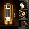 thumbnail image 4 of Portable Metal Desk Lamp,Cordless Table Lamp for Outdoor Indoor,Rechargeable LED Crystal Lantern Lamp,3 Color Stepless Dimming Touch,Battery Powered Table Light for Bedroom Restaurant (Gold), 4 of 6