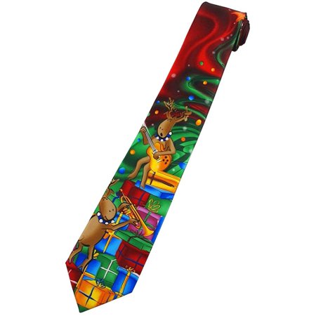 Jerry Garcia Men's Dracula Claus Merry Christmas Neck Tie - Reindeers with Guitar and Trumpet Gifts