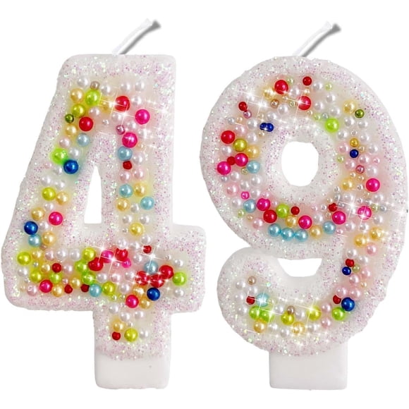 Bougies Chiffres en Perles et Sequins de 2,8 Pouces - Plusieurs Couleurs Cadeaux de 49e 94e Anniversaire Décorations d'Anniversaire Bougies d'Anniversaire Chiffres Bougies Joyeux Anniversaire pour Gâteau 2 Bougie pour Femmes pour Hommes (Blanc)