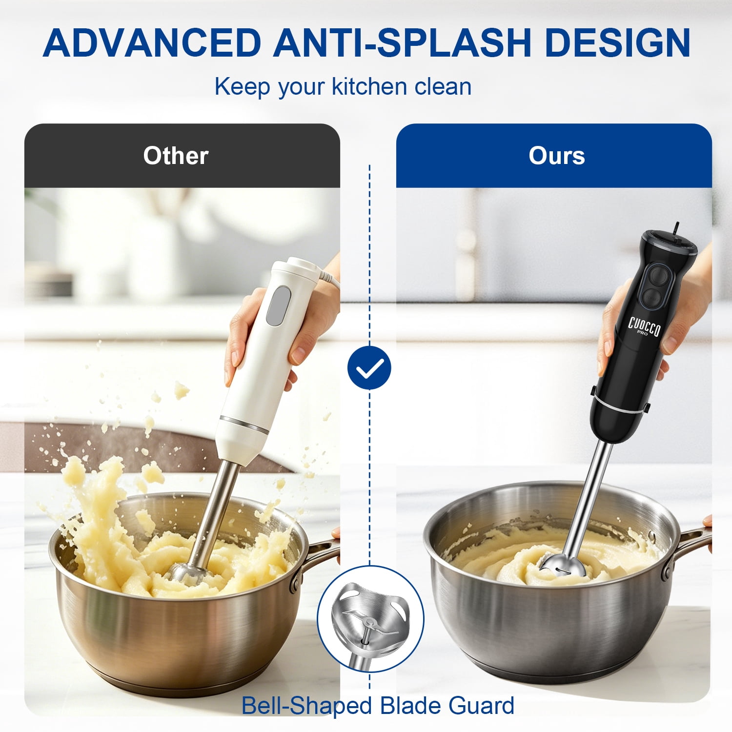 CUOCCO PRO Immersion Blender Handheld, 1100W Hand Blender with 21 Speeds & Turbo, Hand Mixer for Smoothies, Soups & Baby Food, Dishwasher Safe, Black CUOCCO PRO Immersion Blender Handheld, 1100W Hand Blender with 21 Speeds & Turbo, Hand Mixer for Smoothies, Soups & Baby Food, Dishwasher Safe, Black - Image 5