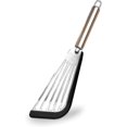 thumbnail image 1 of Espátula de acero inoxidable para utensilios de cocina antiadherentes, espátula flexible de metal para pescado con borde de silicona suave, espátula ranurada para cocinar, raspar y voltear., 1 of 5