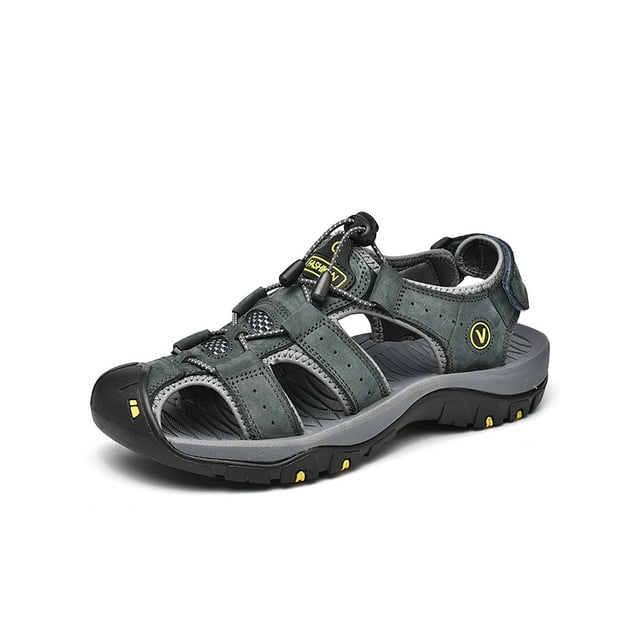 MAWCLOS Mens Beach Shoe Closed Toe Fisherman Sandal Drawstring Fashion Sandals Non-Slip Outdoor Driving Shoes Gray 9.5