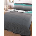 thumbnail image 3 of Quilts Twin-XL Size Bedding Set, Turquoise Grey Ombre Lightweight Quilted Comforter, Teal Modern Geometric Striped Abstract Art Soft Bedspread Coverlet with Pillow Covers for All Season, 68" x 98", 3 of 7