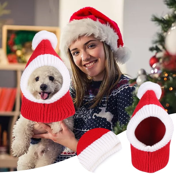 Xihbxyly Gorro Navideño para Mascotas, Tejido Cálido, con Cuello de Crochet Suave, Ajuste Cómodo para Mascotas Pequeñas y Grandes, Regalo para Sesión de Fotos de Invierno, Rojo, Talla Única.