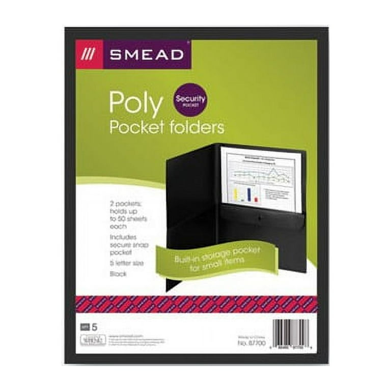 【メーカー再生品】 with Folders 2-Pocket Poly Smead Security Ltr 5/PK Black Pkt ファイルアクセサリ