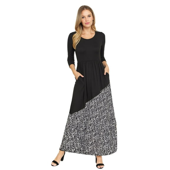 Eloges Women's 3/4 Sleeve Asymmetrical Color Block Maxi Dress