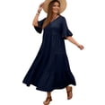 thumbnail image 2 of LWavelet Women's Plus Size Tiered Maxi Dress 3/4 Sleeve V-Neck Ruffle Cuff Casual Loose Dress Navy XL, 2 of 5