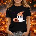 thumbnail image 2 of Kids Halloween Shirts Crew Neck Short Sleeve Halloween Tees Cute Ghost Print Casual Halloween Tops for Boys Girls Halloween Costume, 2 of 5