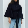 thumbnail image 4 of Women's Slim Turtleneck Short Wool Coat Solid Color Outerwear, Fitted Design for Elegant and Warm Winter Fashion,Dark Blue,XL, 4 of 6