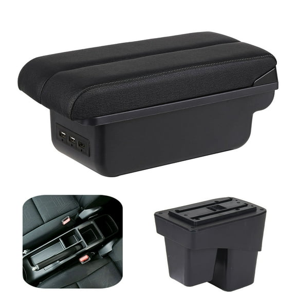 Qeeadeea Armrest Box For Honda Fit Jazz 2014-2019 Car Interior Center Consoles Storage Box Arm Rest Organizer With USB Ports-Black Small 3 USB
