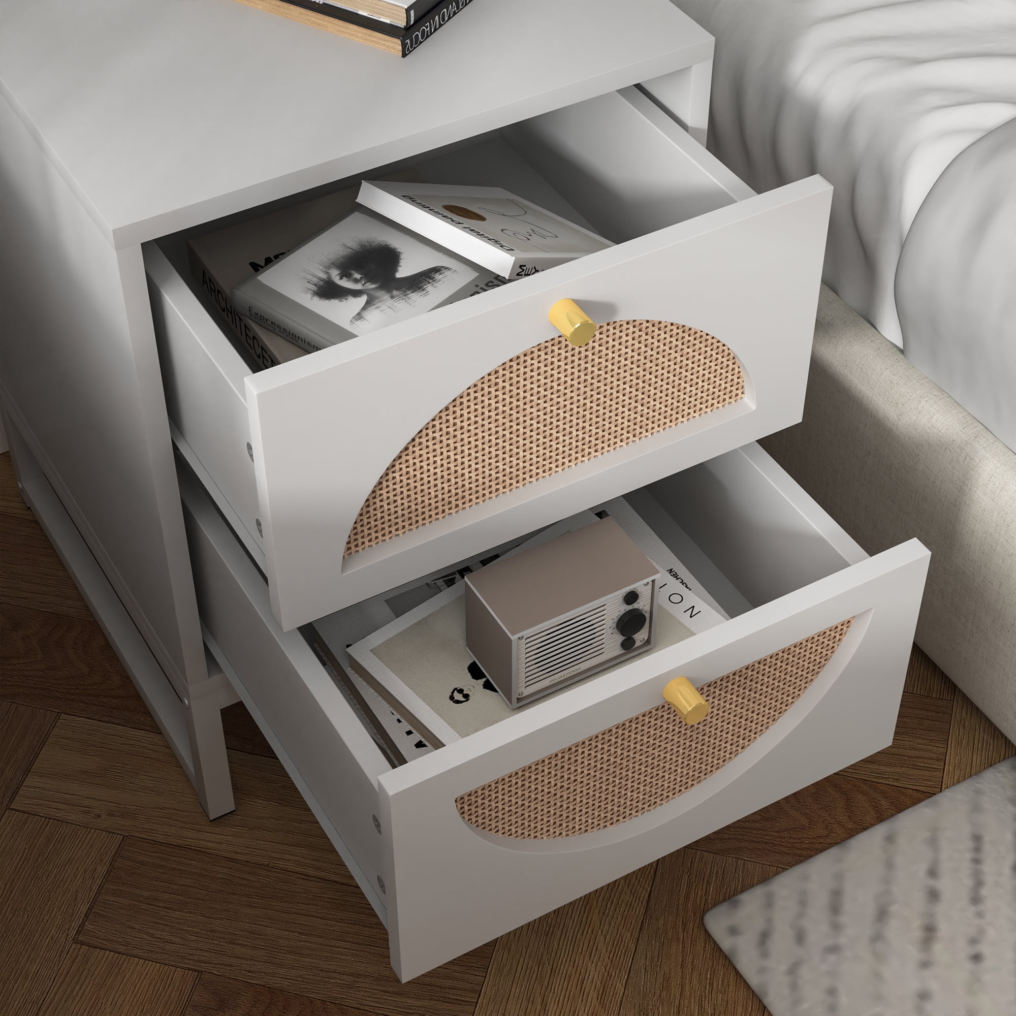 YYAo Nightstand Side Table Set of 2, End Table with 2 Drawer, End Table for Bedroom, White Side Table YYAo Nightstand Side Table Set of 2, End Table with 2 Drawer, End Table for Bedroom, White Side Table