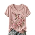 thumbnail image 2 of Breast Cancer Awareness V Neck Shirt For Women Pink Ribbon Print Short Sleeve Tee Vintage Bird Floral Graphic Breast Cancer Awareness Walk T-Shirt, 2 of 3