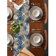 thumbnail image 2 of Blue Brown Palm Leaf Table Runner Cotton Linen 60 Inch Holiday Dresser Scarves, Summer Farmhouse Botanical Tablerunner for Kitchen Coffee Dining Bedroom Home Living Room Dinner Scarf Décor 13''x60'', 2 of 9