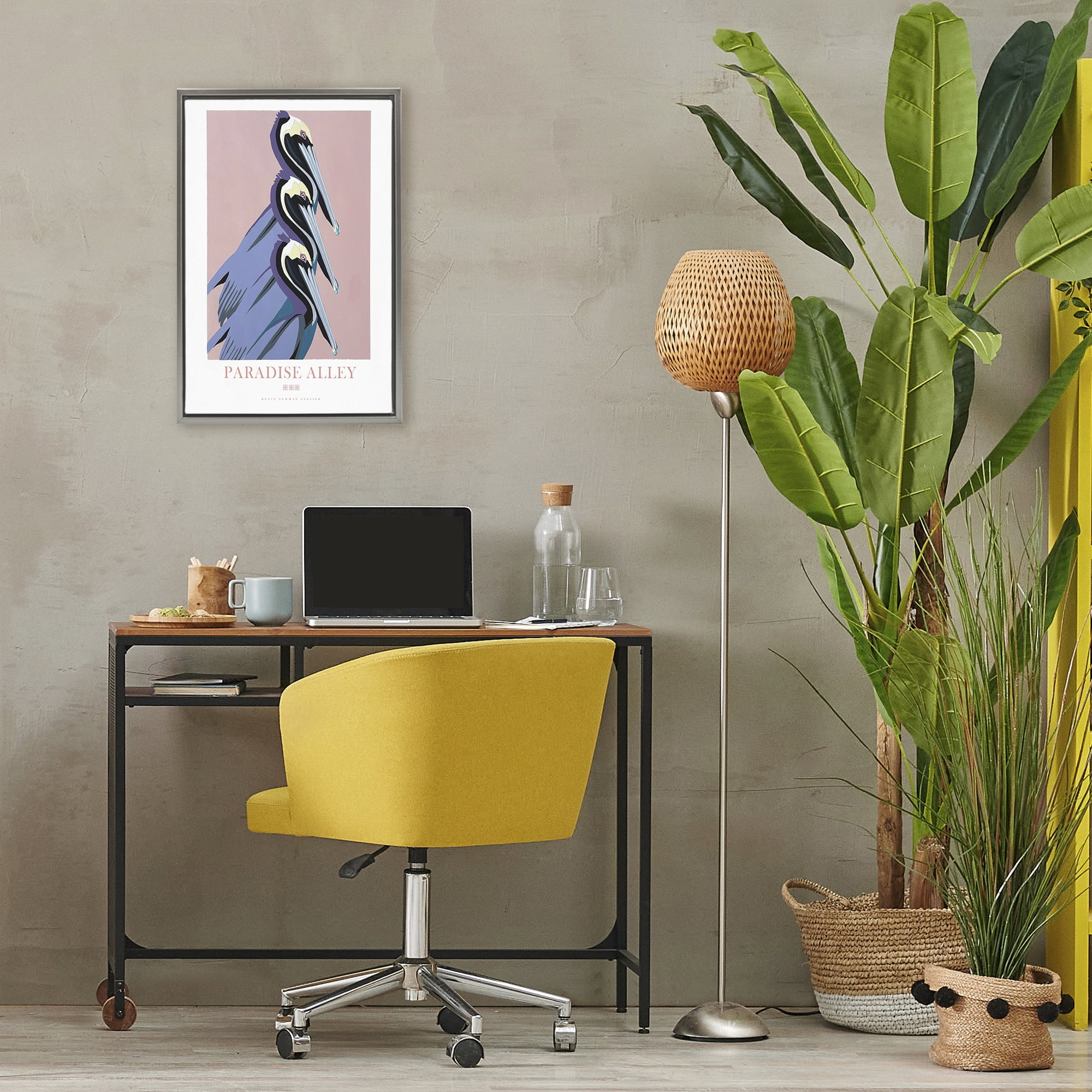 Stupell Industries Paradise Alley Pelican Trio Gray Framed Floater Canvas Wall Art, design by Jadei Graphics