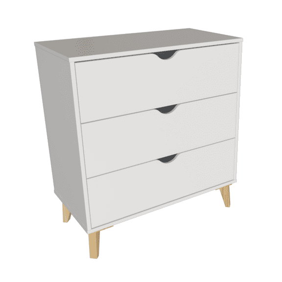 Falkk Furniture - Modern Tall 3-Drawer Dresser - White