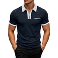 thumbnail image 2 of COSFO Short Sleeve Men Polo Shirts Blue Golf Casual Shirts Quarter Zip Pullover with Pocket Collared Classic Fit Tops, 2 of 9