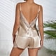 thumbnail image 5 of Conjunto de pijama sexy con cuello en V y encaje para mujer: conjunto de pantalones cortos de color liso, material de poliéster, tallas S-XXL, dos piezas (top y pantalones), 5 of 7