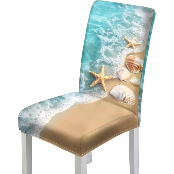 Starfish Conch Dining Room Chair Covers Stretch Dining Chair Slipcovers Set of 4 Washable Universal Seat Protectors for Holiday Party, Kitchen, Banquet, Home Decoration