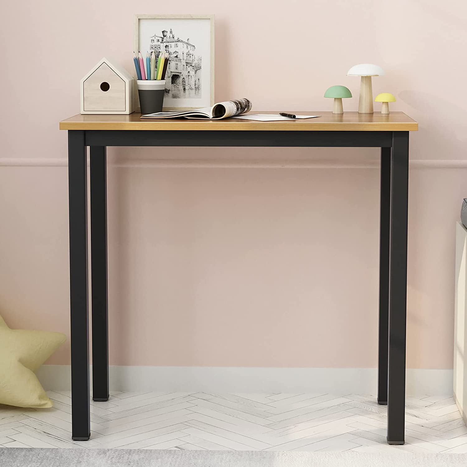 SogesPower 29.5"H Small Computer Desk for Home Office(Teak Black)