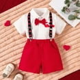 thumbnail image 2 of Sgkm Newborn Boy Outfits Short Sleeve Love Print Pocket Shirt Red Suspenders Shorts Boy Clothes, 2 of 9
