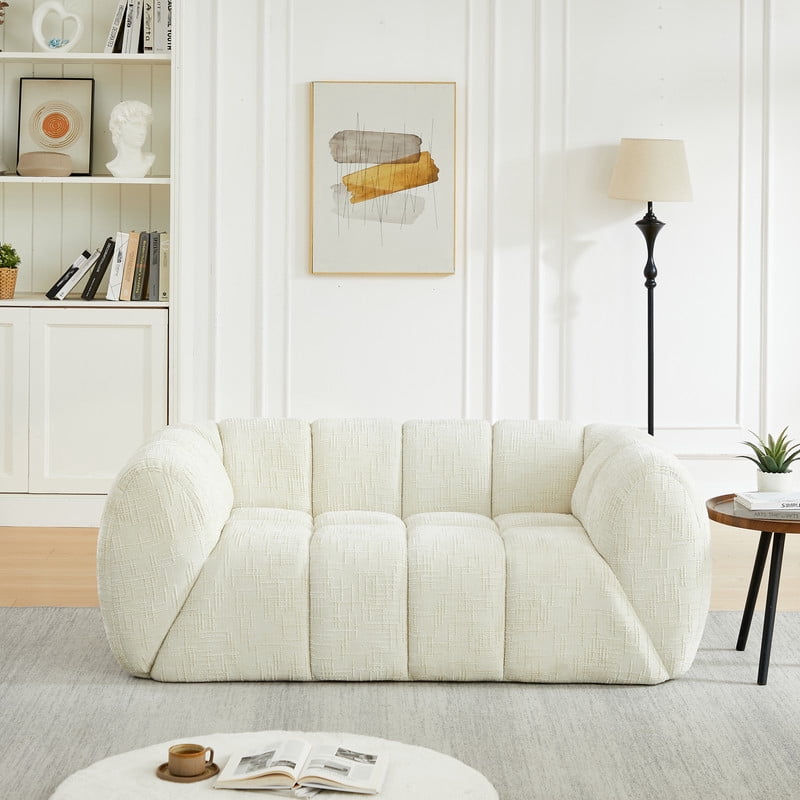 68''W Pure Foam Boneless No Assembly Floor Armrest Sofa, Chenille Modern Loveseat, Deep Seat 2-Seater Upholstered Couch