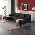 thumbnail image 5 of Ktaxon Sectional Sofa, 4 Seats Tufted Linen Fabric Couch, U-Shaped Lounge Sleeper with Comfy Chaise for Living Room Black, 5 of 13