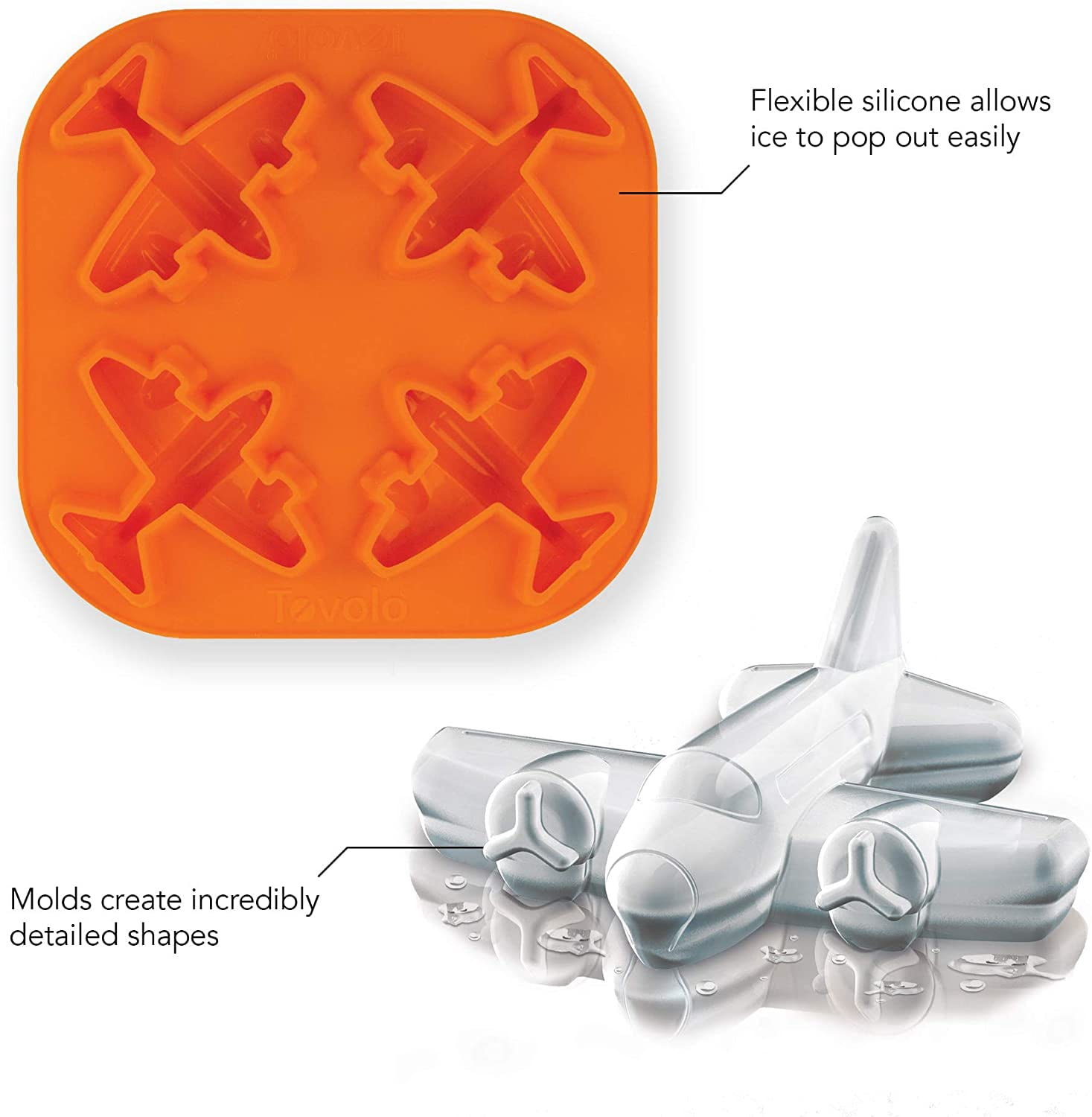 Novelty Airplane Ice Cube Mold Trays, Flexible Silicone, Dishwasher Safe