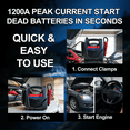 thumbnail image 3 of HPDAVV 1200A Lithium Jump Starter with Air Compressor, 4-in-1 Portable Car Battery Booster, 150 PSI Tire Inflator, USB Power Bank, LED Light, for 12V Vehicles, Gas up to 8.0L & Diesel up to 6.0L, 3 of 6