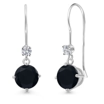 Gem Stone King 14K White Gold Black Onyx and Lab Grown Diamond Earrings for Women | 1.73 Cttw | Gemstone December Birthstone | Round 6MM