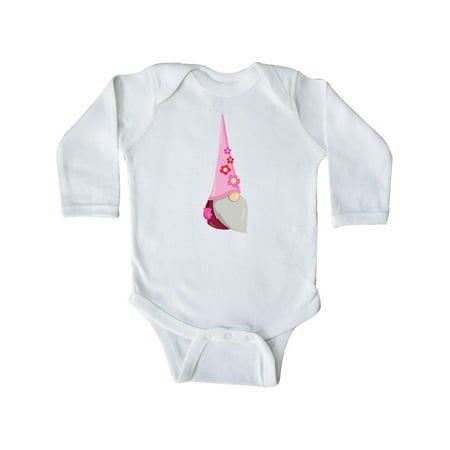 

Inktastic Cute Gnome Gnome With Pink Hat Pink Flowers Gift Baby Girl Long Sleeve Bodysuit