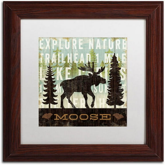 Trademark Fine Art "Simple Living Moose" Canvas Art by Michael Mullan, White Matte, Wood Frame
